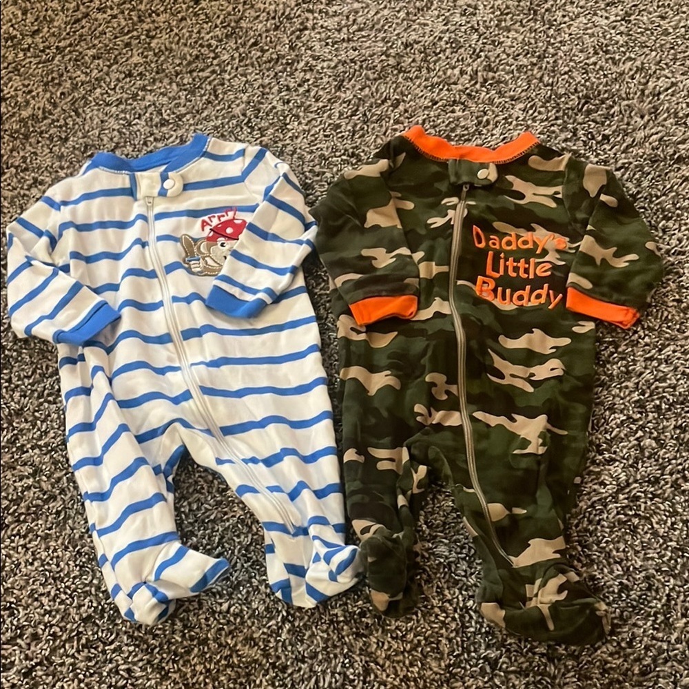 Garanimals Blue and White Striped Footie & Camouflage Footie Set